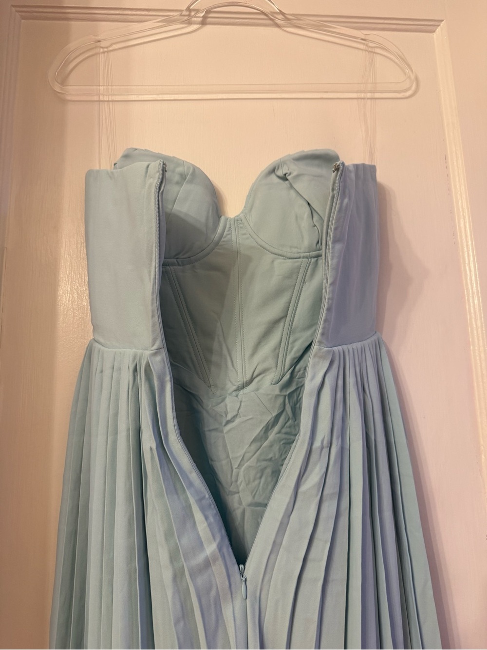 House of CB Strapless Pleated Light Blue Gown - Picture 8 of 12